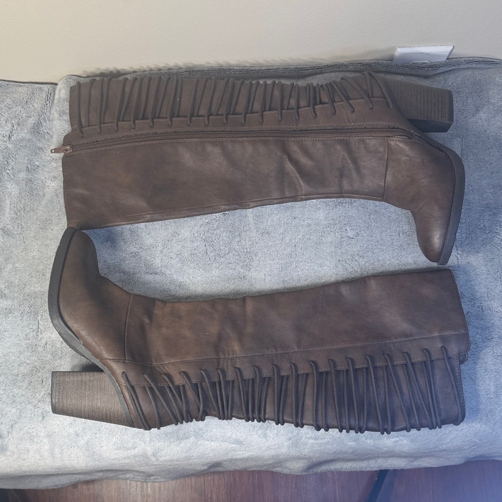 Mossimo Supply Co. Dark Brown Knee High Boots - Lace Up Back Detail - Size 7 - Picture 2 of 10